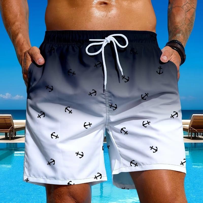 2026 Sommer Neu Ankerprint Abgestufte Badeshorts mit Kordelzug Lebendige Strandurlaubsbekleidung Lebendiges Badebekleidung Kordelzug