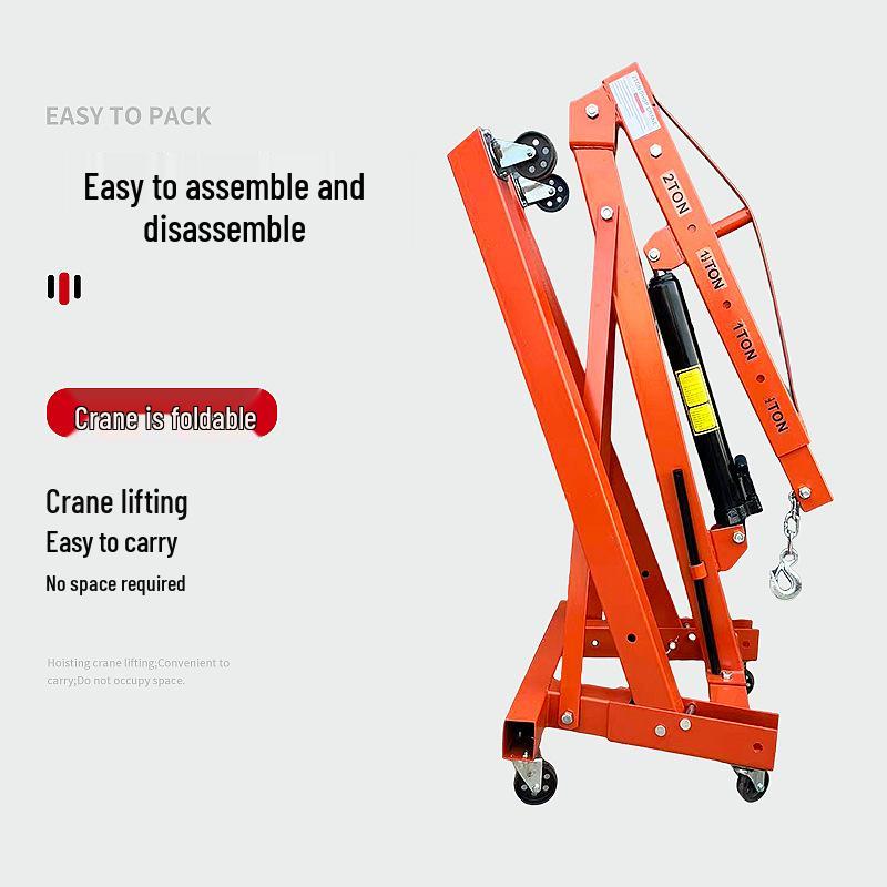 2 Ton Folding Mobile Hydraulic Crane - Orange, for Engine Mount and Auto Repair