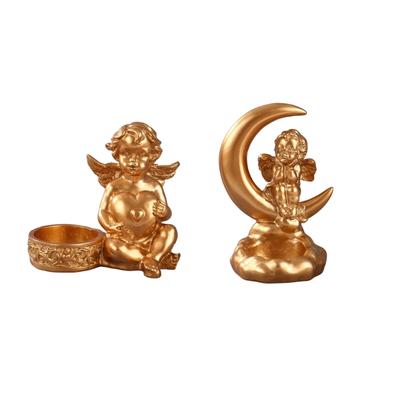 Resin Angel Moon Design Sculpture Tealight Candle Stand Votive Candleholder Wedding Tabletop Ornament for Family Use
