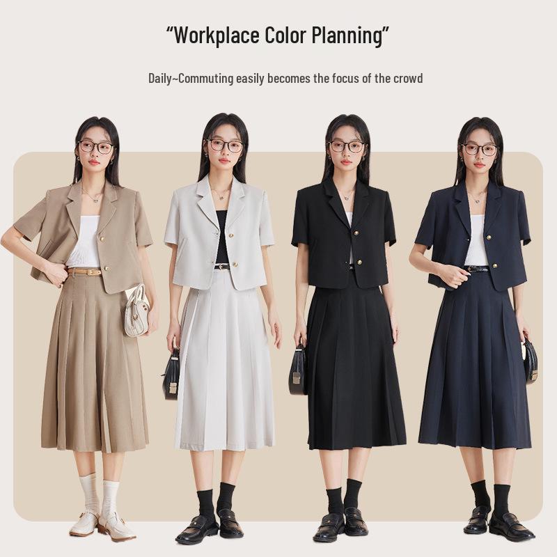Beige Women's Slim Fit Short-Sleeve Suit Jacket - Petite 2025 Spring Collection