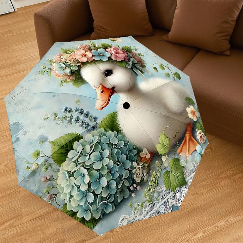 1PC Duckling Flowers Umbrella-8-Rib Reinforced Portable Folding Travel Suitable for All Seasons Outdoor Daily Use-H0324