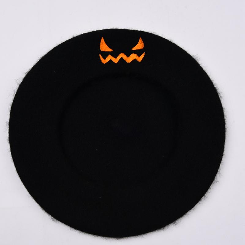 Embroidery Halloween Gift Party Solid Color Spring Autumn Beret Wool Keep Warm Women Halloween Hat Painter Hat