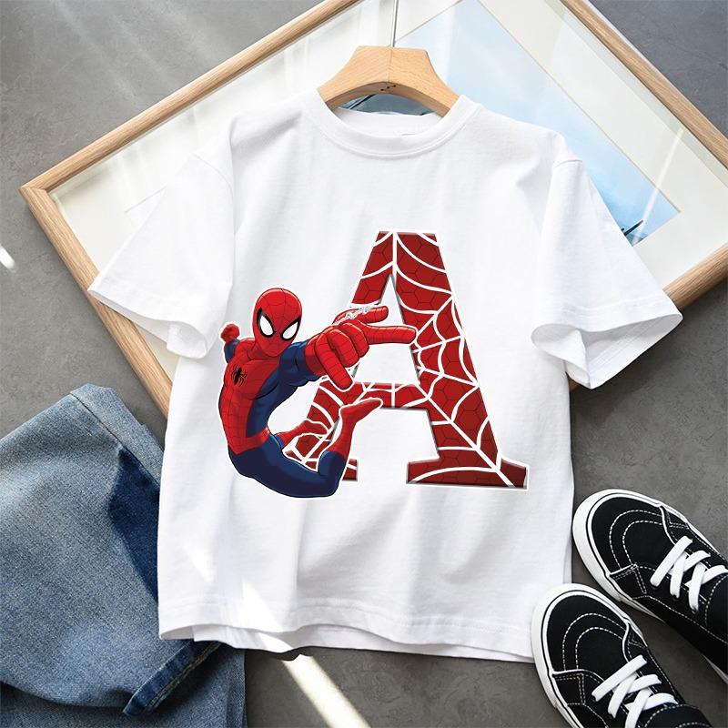 2026 New Children's Spider Man Cartoon Letter Printed T-shirt Cotton T-shirt Boys' Short Sleeved
