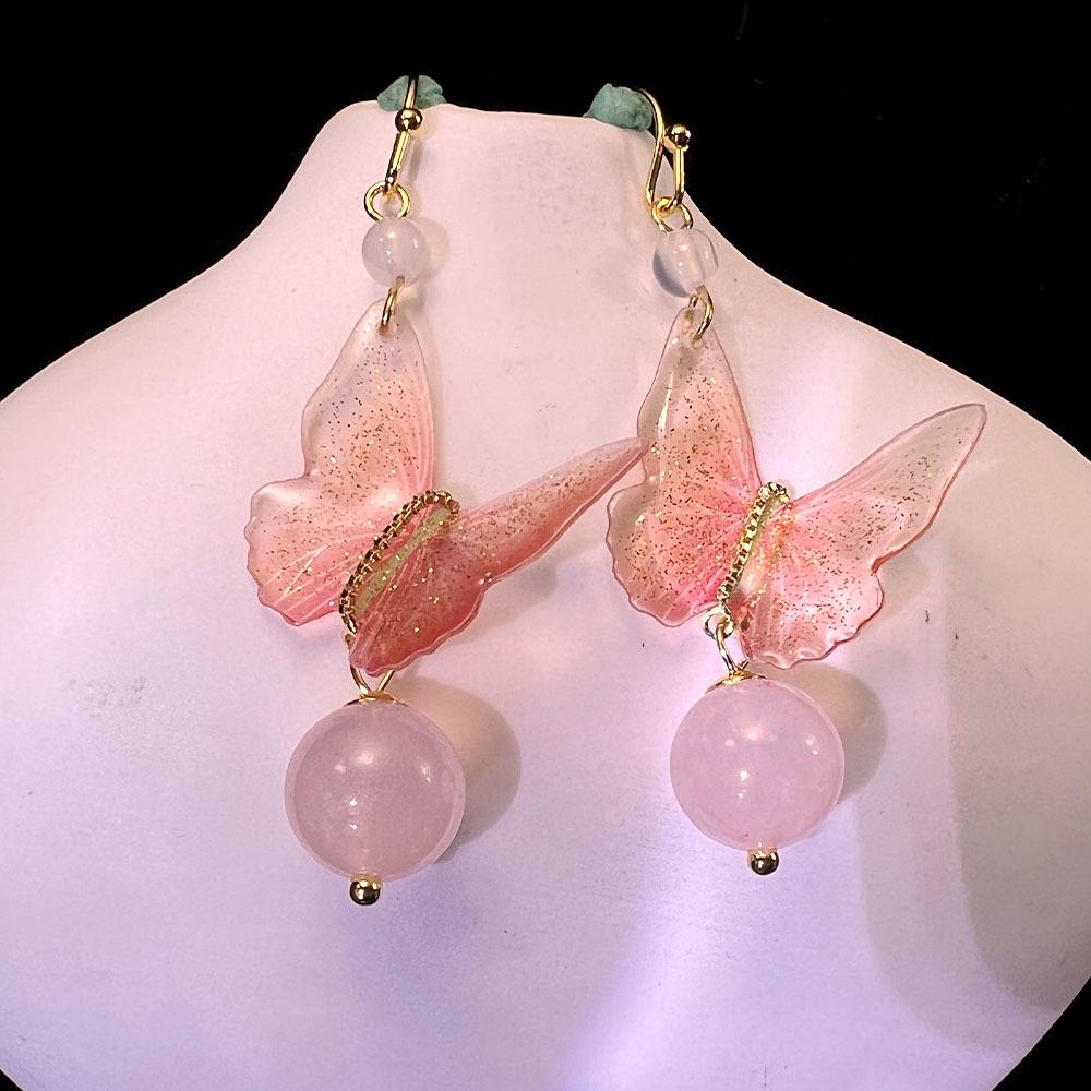 

Позолоченные серьги-бабочки из халцедона - Розовый стиль Гочао розовый