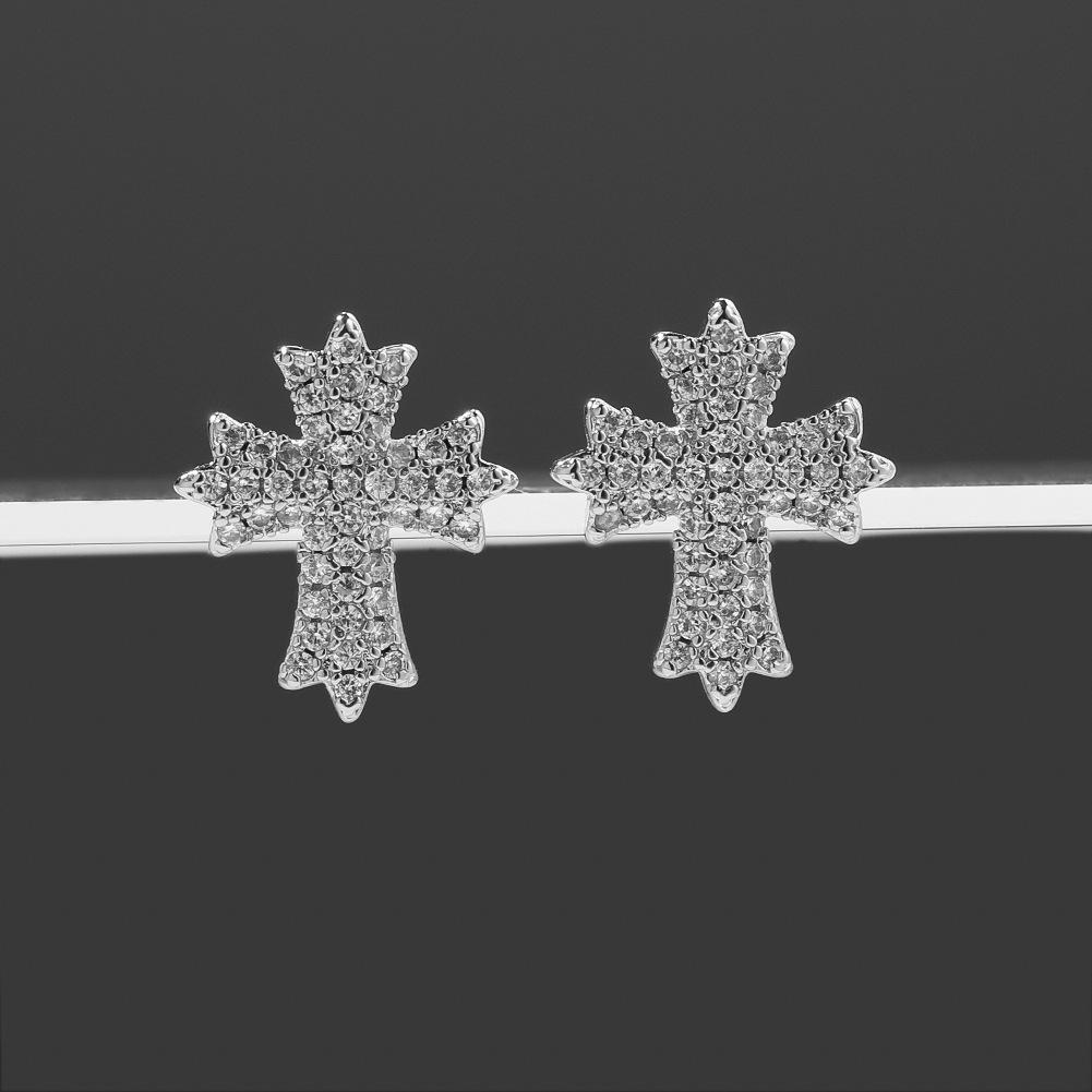 Cross Earrings Summer Premium Light Luxury Full Diamond Hip Hop Ear Jewelry
