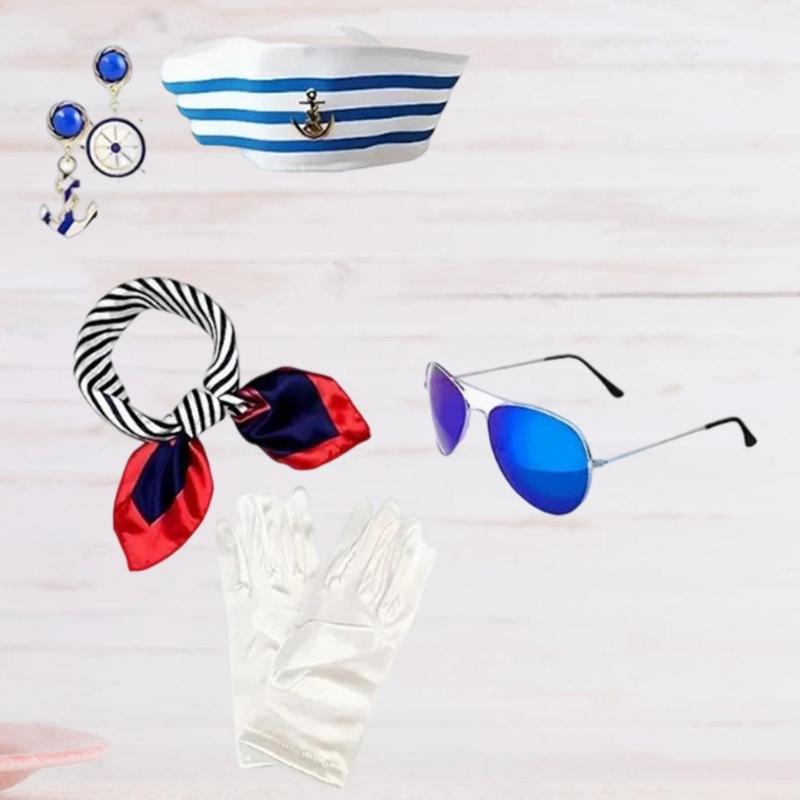 Sailor Girl Costume Set Including Hat Scarf Stocking Glasses Necklace Gloves For Women Halloween Cosplay Role Play Event