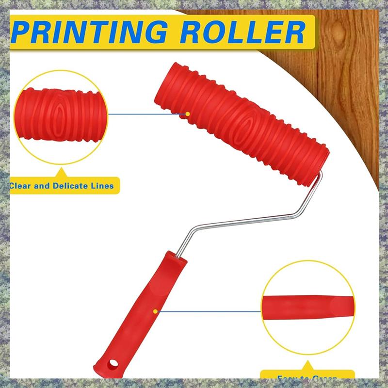 WON Paint Roller, Paint Pattern Roller, Wood Grain Tool Kit, Wood Graining Maker Tool With Handle For Wall Wood Decoration