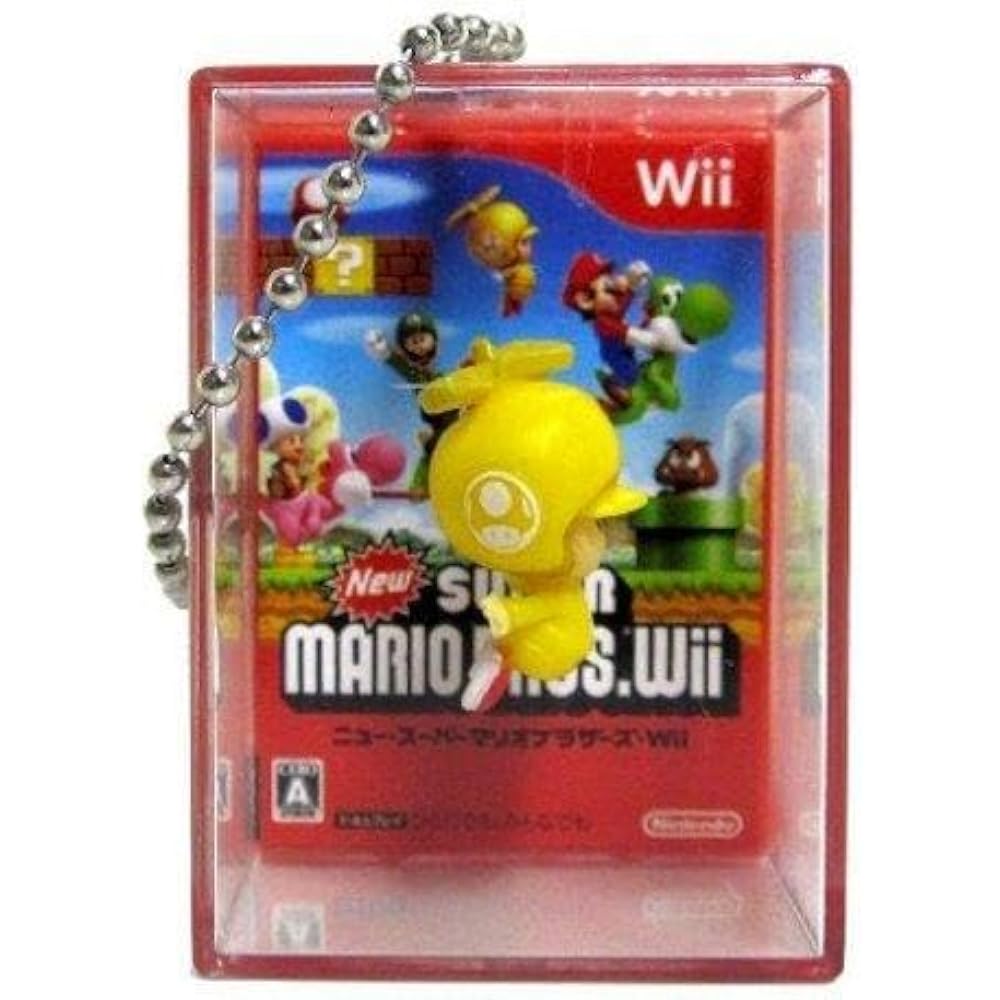 New Super Mario Bros Wii Bobble Figure Keychain Cube - Propeller Yellow Toad