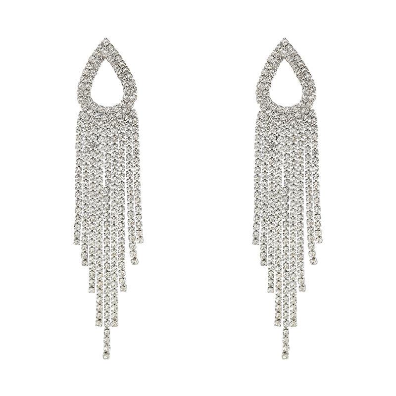 S925 Silver Teardrop Diamond Tassel Dangle Earrings - Korean Fashion, Celebrity Style for Women