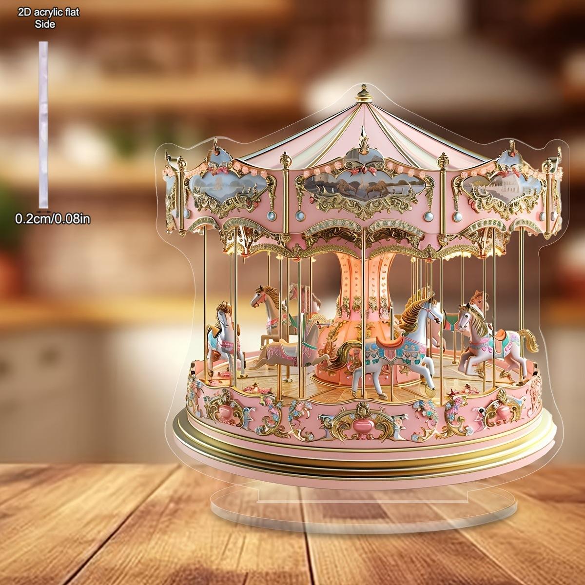 

2D Flat Acrylic Dreamy Carousel Decoration, Indoor and Outdoor Decoration - No Battery/electricity Required, Free Day Decoration, Shop Decoration, Dur 20*19cm