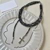 Glass beaded fringed cross multi-layer necklace stacked with high-end exaggerated collarbone chain personalized niche items