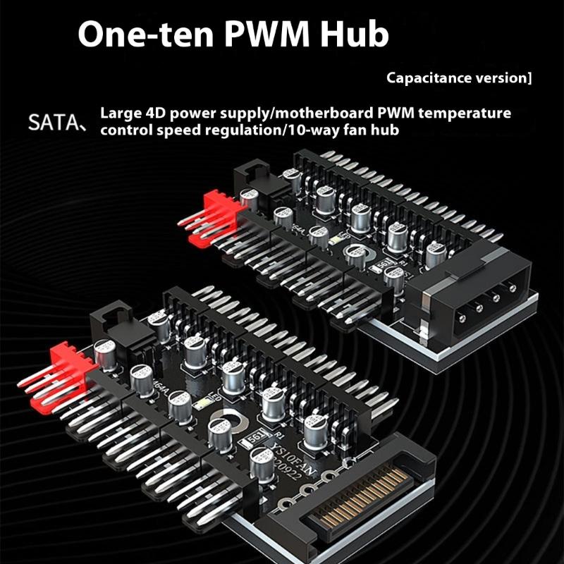 2Pcs PWM Fan Splitter Fan CPU Cooling 10 Port To PWM Adapter 4Pin PC Fan Controller Splitter Adapter Card Adapter