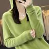 Women's V-Neck Hooded Wool Sweater - Autumn/Winter Loose Knit Pullover