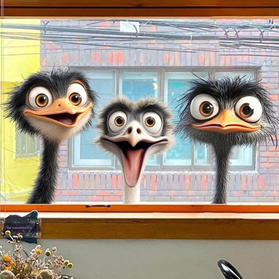 Funny Ostrich Head Window Sticker Cartoon Ostriches Waterproof Static Decal for Car Glass Door Wall Window Decor
