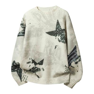 Personalized Loose Sweater Men's Round Neck Bottoming  Pullover Fashionable Contrast Color Autumn  and Winter Top