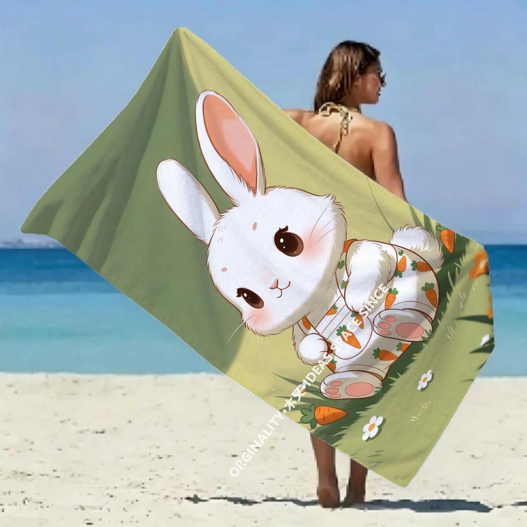 Cartoon Bunny Print Beach Towel Patterned Sunscreen And Windproof Suitable For Swimming Pool Camping Travel Blanket