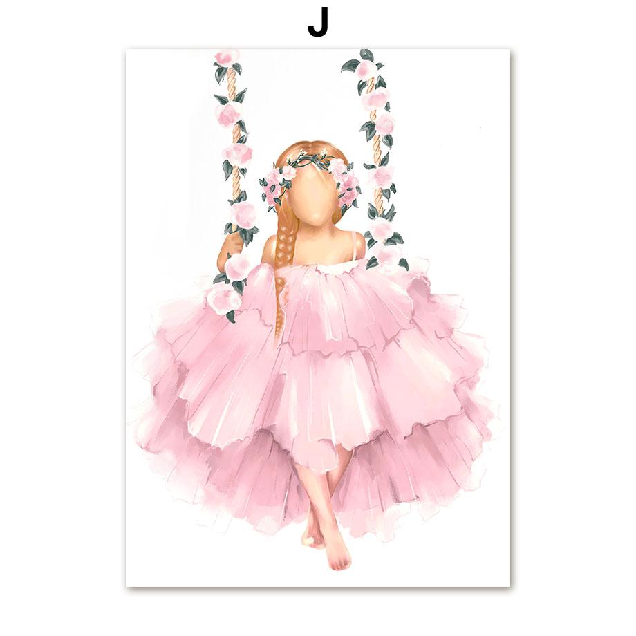 Unicorn Ballet Girl Princess Rainbow Flower Wall Art Canvas Painting Nordic Posters And Prints Wall Pictures For Kids Room Decor