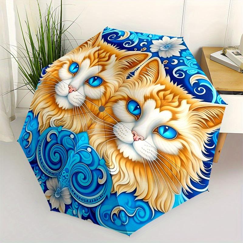 

1pc Floral Cats Illustration Umbrella with Plastic Handle,Suitable for All Seasons Home Travel Outdoor UmbrellaB1590