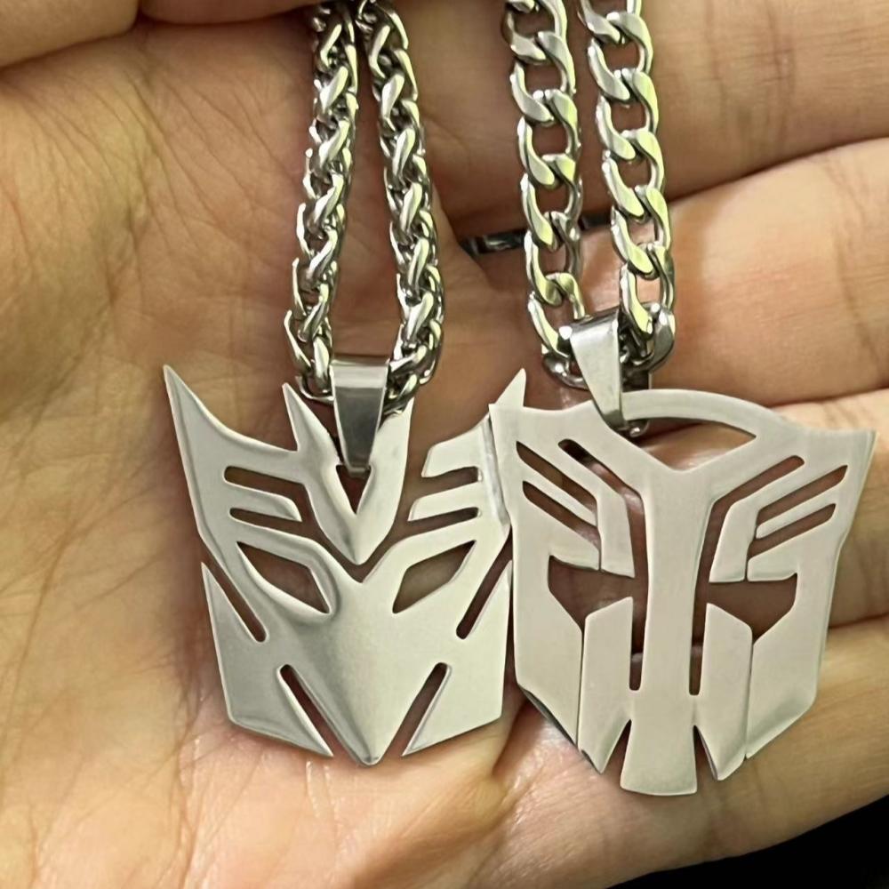 HNSP Anime Movies Autobots Sign Stainless Steel Pendant Chain Necklace For Men Boy Zircon Accessories Gifts