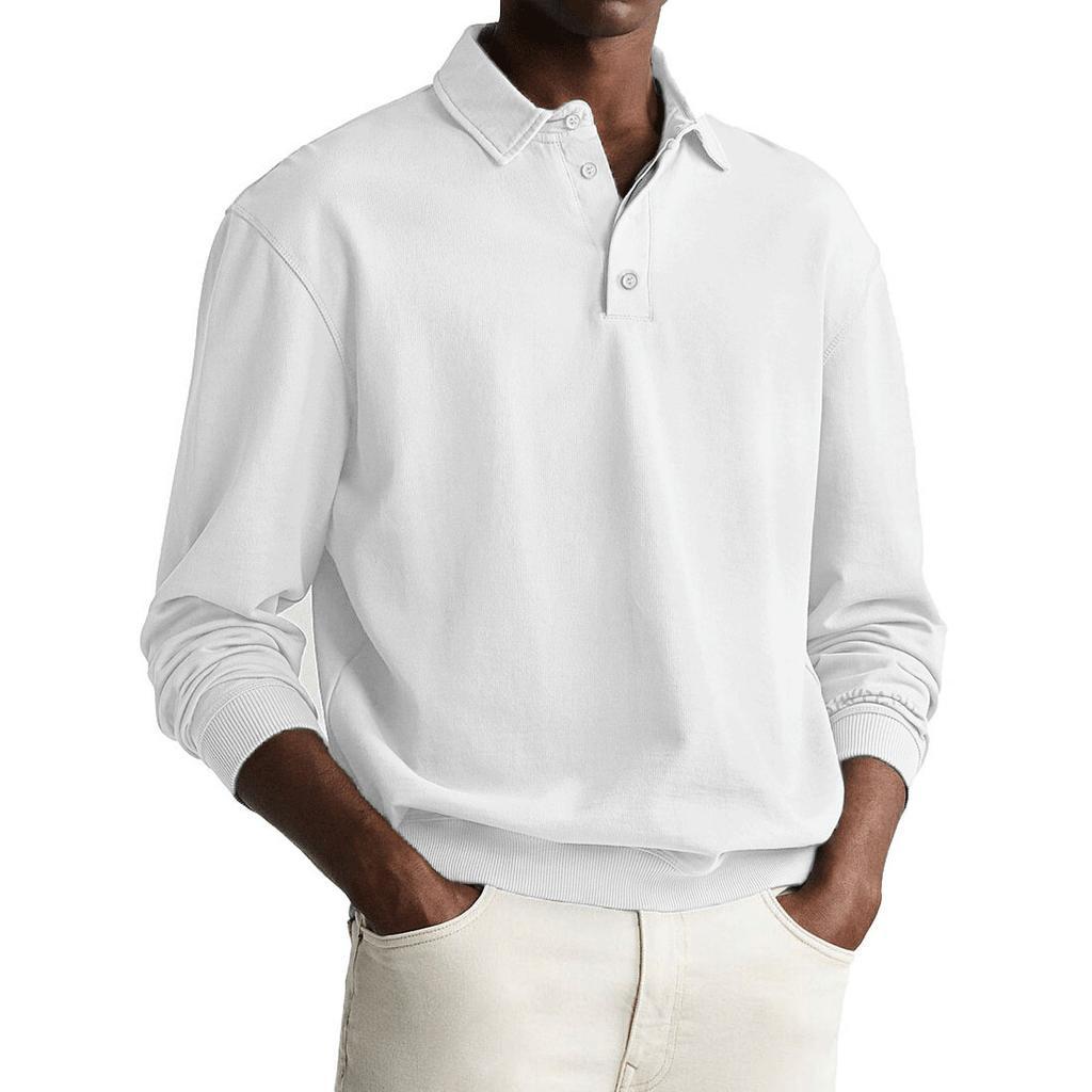 Polo de Manga Larga para Hombre Color Sólido Solapa Botón Oficina Viajero Negocios Casual Jersey Moda Camiseta Deportiva