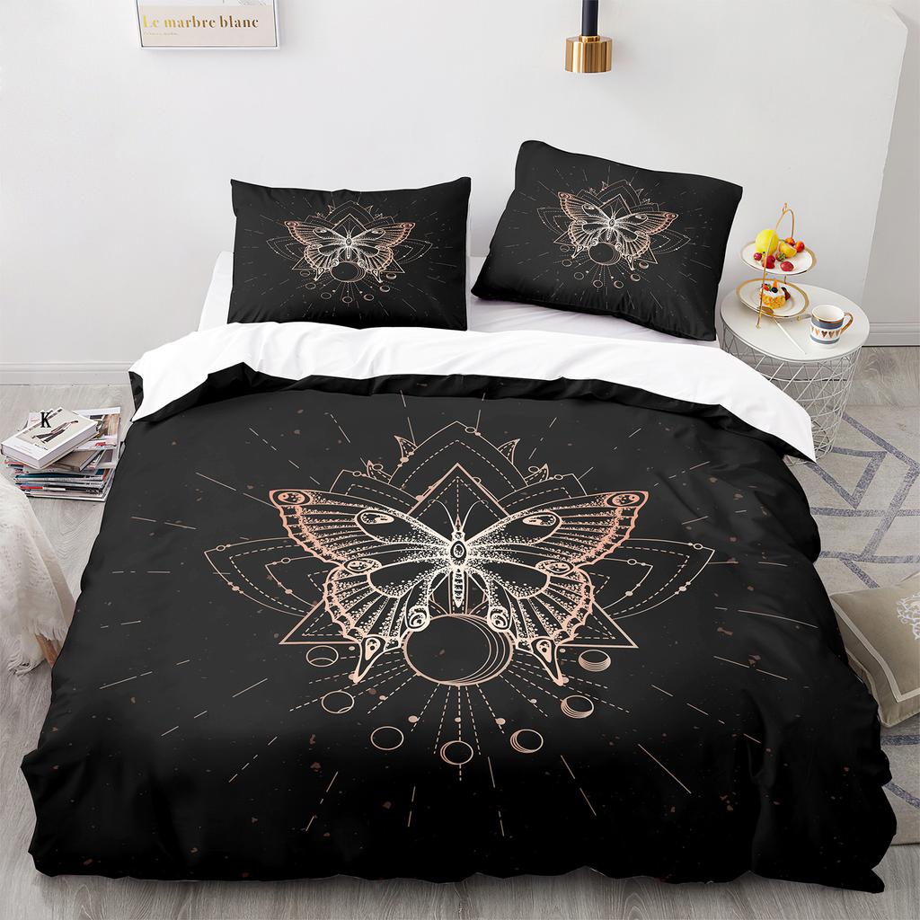 Death Moth Duvet Cover Set Queen Size Gothic Skull Boho Comforter Cover Black And White Skeleton Decorative Soft Bedding Set