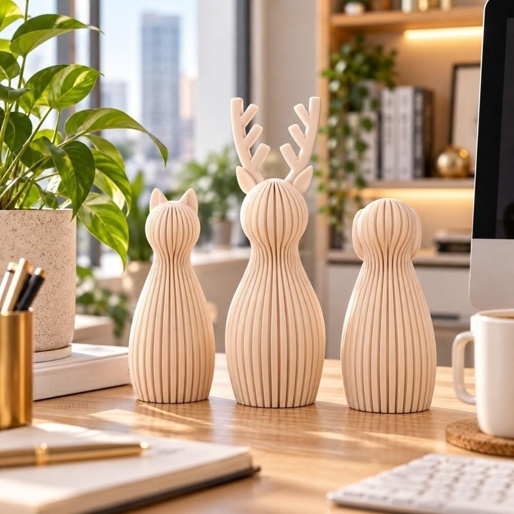 3D Printed Cat Statue Stripe Texture Pray Girl Sculpture Minimalist Tabletop Ornaments Home