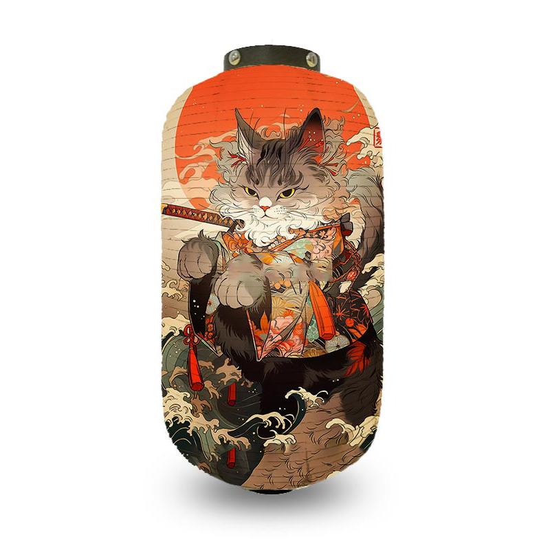 

Japanese Style Ukiyo-e Hanging Lantern Samurai Cat Printed Lantern Izakaya Sushi Shop Restaurant Decor Sign Party Festival Decor 20x38cm