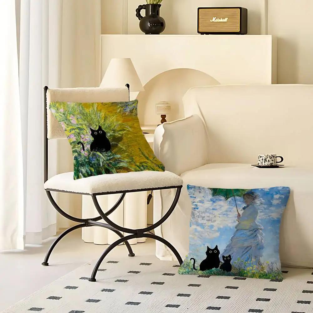 Claude Monet Classic Art Collection Cat Cushion Cover 30x50 Polyester Sofa Cushions Decorative Pillows Decoration Pillowcover