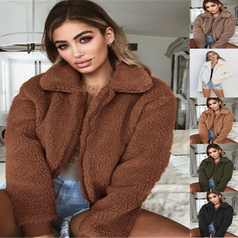 Gemütliche und modische Damen warme Teddybär-Taschen flauschige Fleece-Pelzjacke Mantel