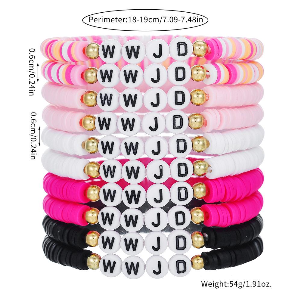 """WWJD"" Buchstaben Polymer Clay Perlen Armband Set": Europäischer/Amerikanischer Stil, 10er-Set Dankbarkeits-Glaubensarmbänder.