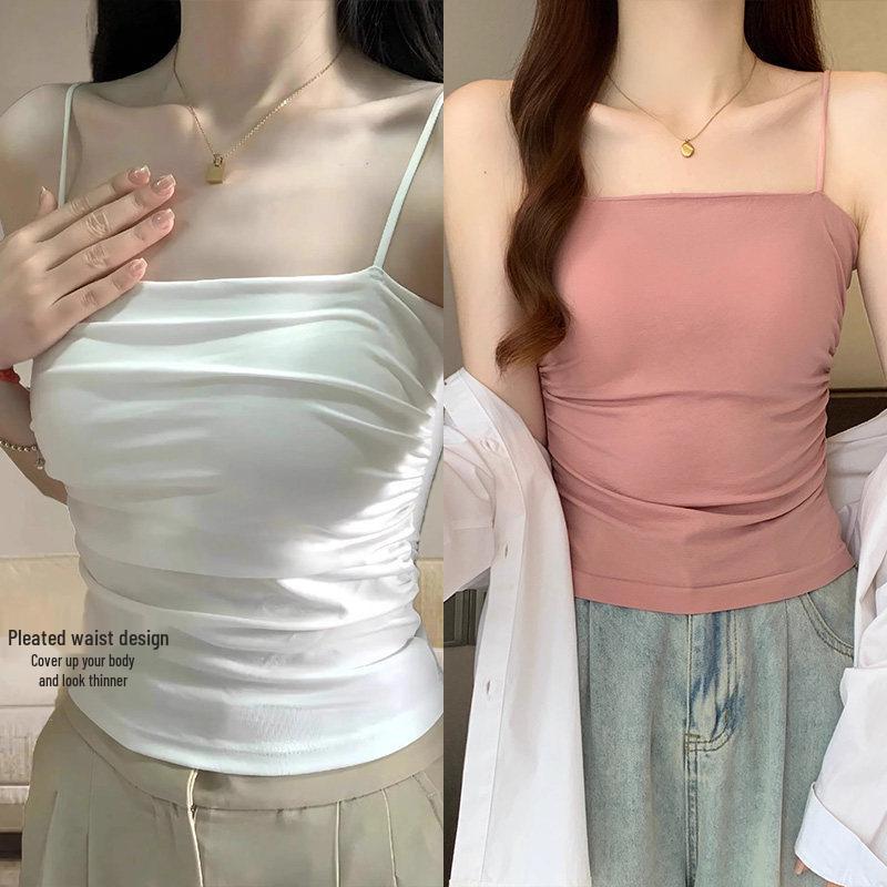 2026 Spring Korean Style Backless Slim Bandeau Top with Padded Ruffles for Women