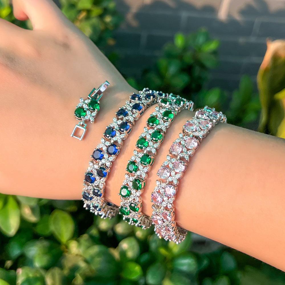 Exquisite Zircon Jewelry Micro-Inlaid Sapphire Flash Diamond Plated White Women'S Bracelet Direct Sales