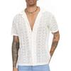Men Summer Shirt Solid Color Hollow Out Lapel Short Sleeves Single-breasted Daily Wear Loose Breathable Men T-shirt Men Clothes