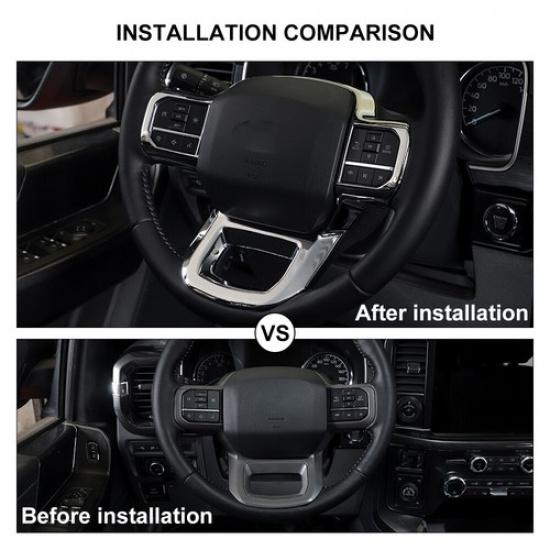 Steering Wheel Decoration Cover Trim Accessories For Ford F150 2021-2023 Chrome