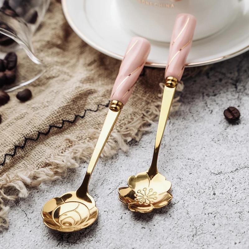 Spoons Tea Coffee Mixing Spoon Dessert Stainless Steel Vintage Teaspoons Drink Tableware Flowers Design Tableware Kitchen Tools