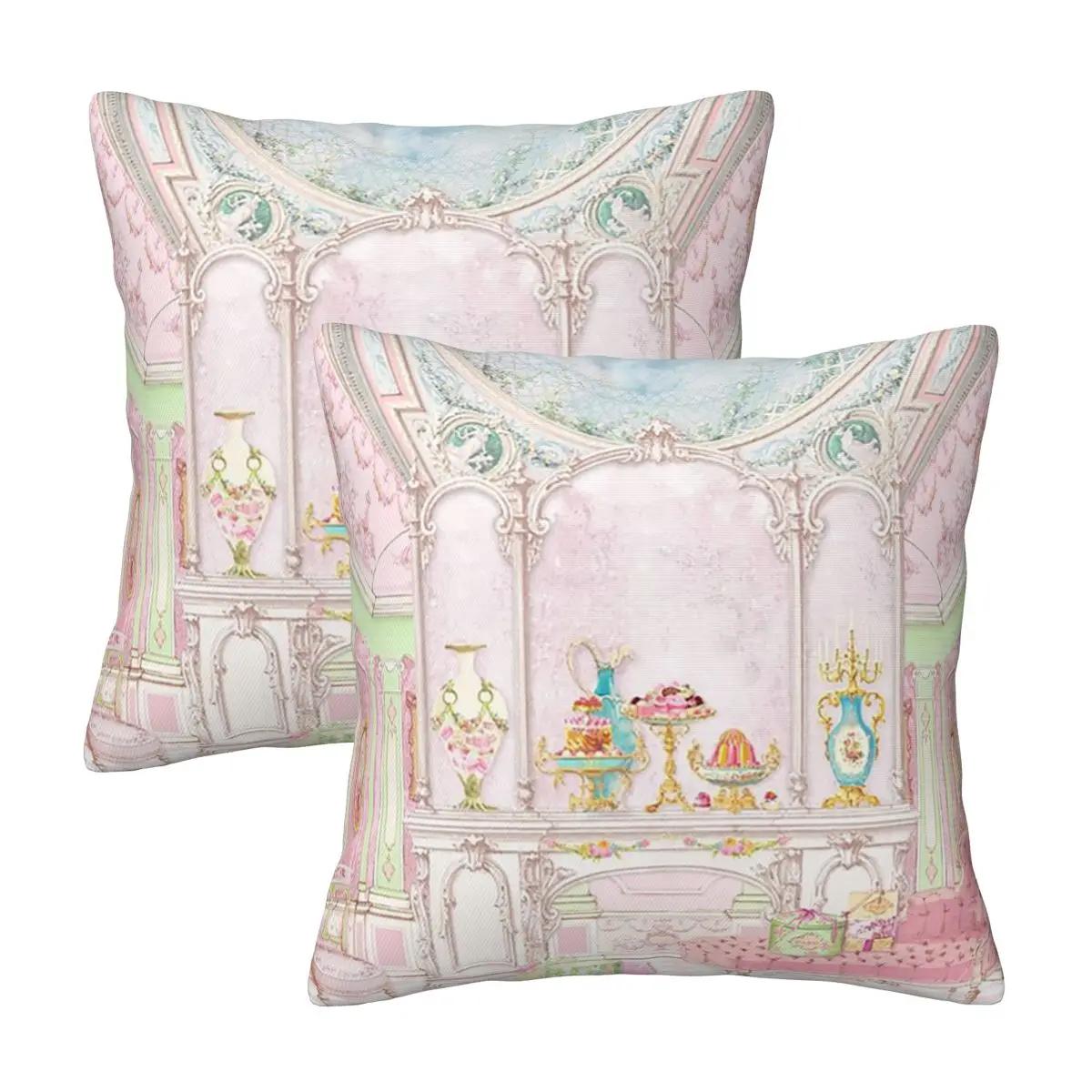 French Patisserie Marie Antoinette Pink Cake Shop Diorama 2 Pcs Square Pillowcase Pillow Cover Cushion Comfort Throw Pillow Peach skin 18*18(CM)-2Pcs