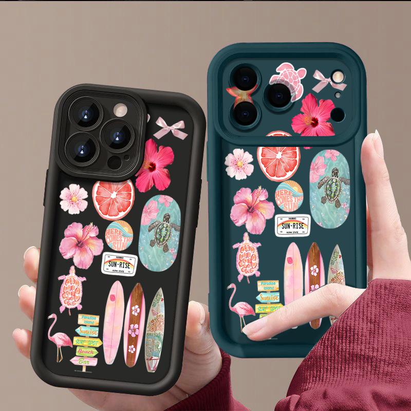 Flower Turtle Print Soft TPU Phone Case For iPhone Air 16e 17 16 15 14 Pro Max 13 12 Pro 15 16 14 Plus Shockproof Silicone Cover