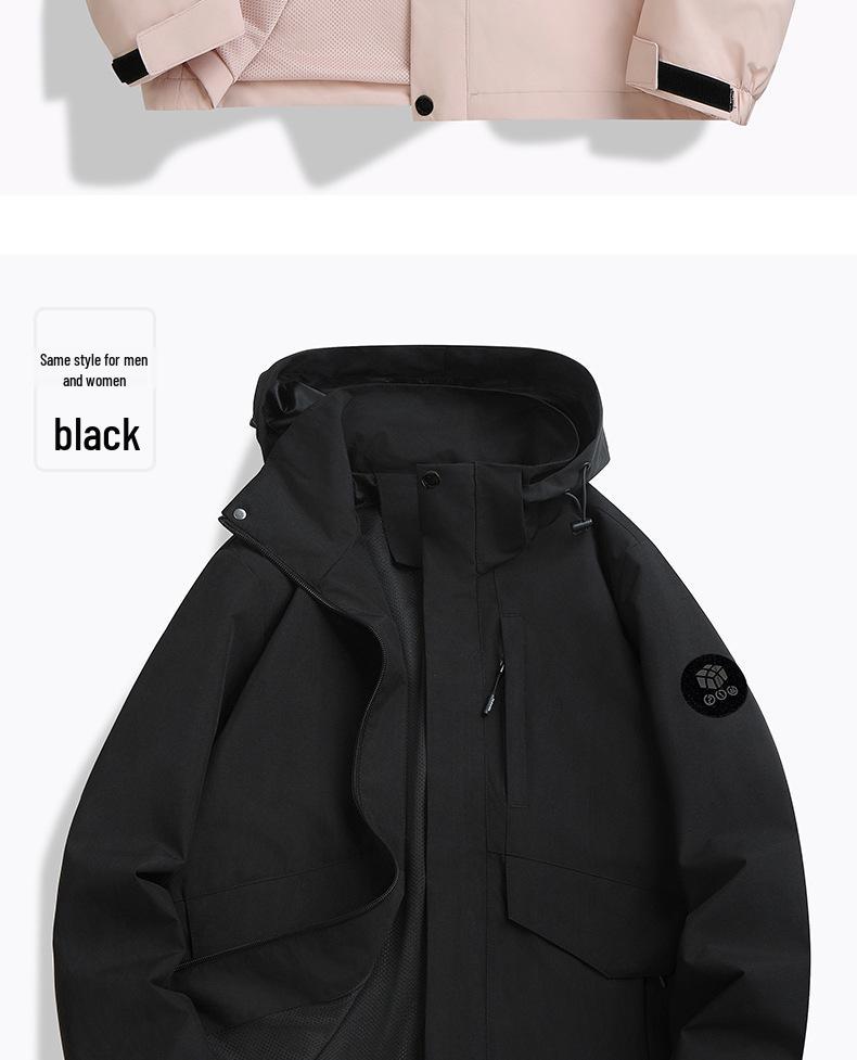 Autumn/Winter Outdoor Cardigan Jacket with Removable Hood – Wear-Resistant Student Team Uniform & Self-Driving Camping Windbreaker