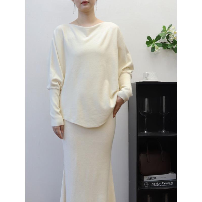 Irregular Bat Sleeve Pullover Sweater Women's Autumn and Winter New Loose Lazy Wind Knitted Sweater Top