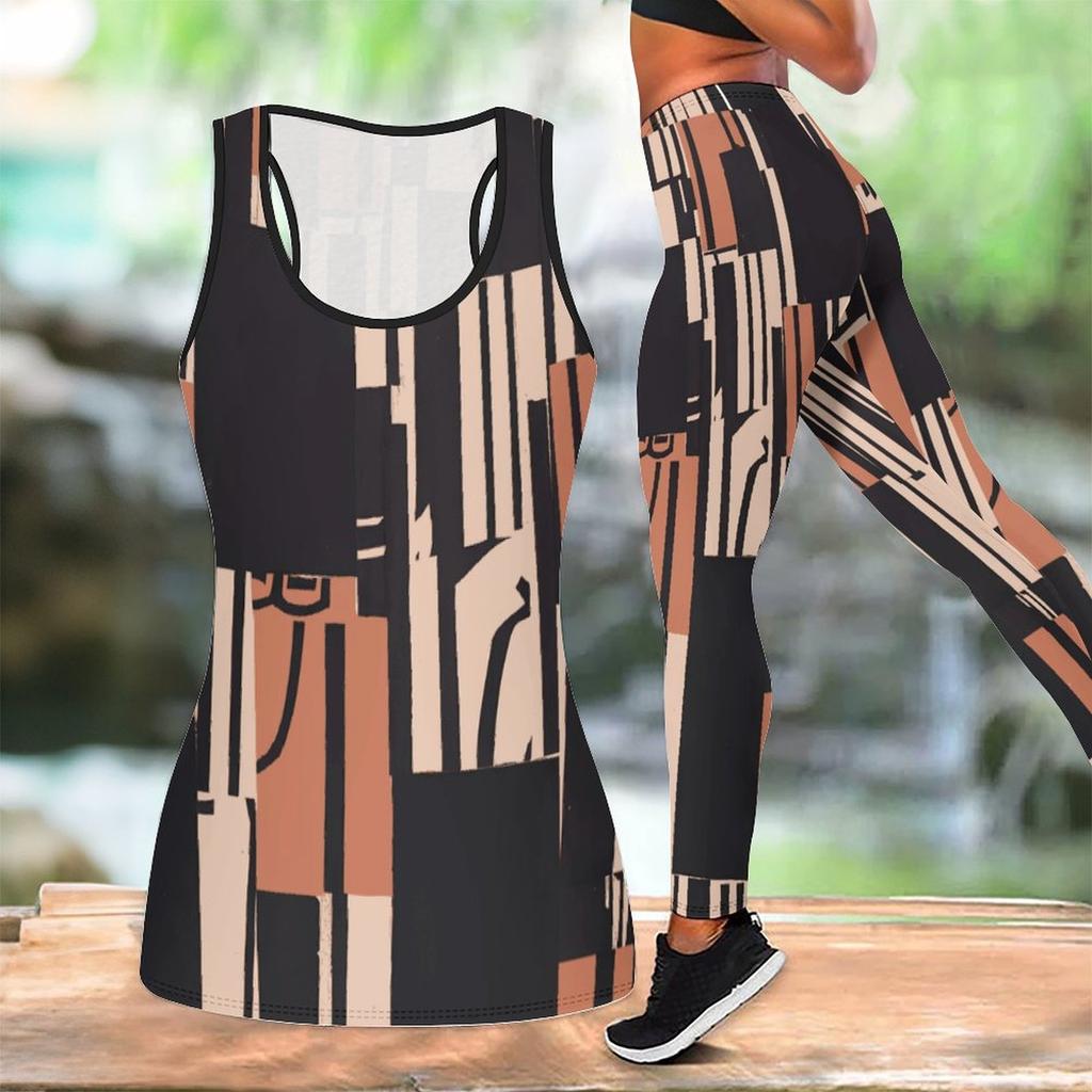 Graphic and Text Pattern Print Yoga Outfit for Women Fashion Workout Leggings Fitness Sports Casual Yoga Set Sports Suit