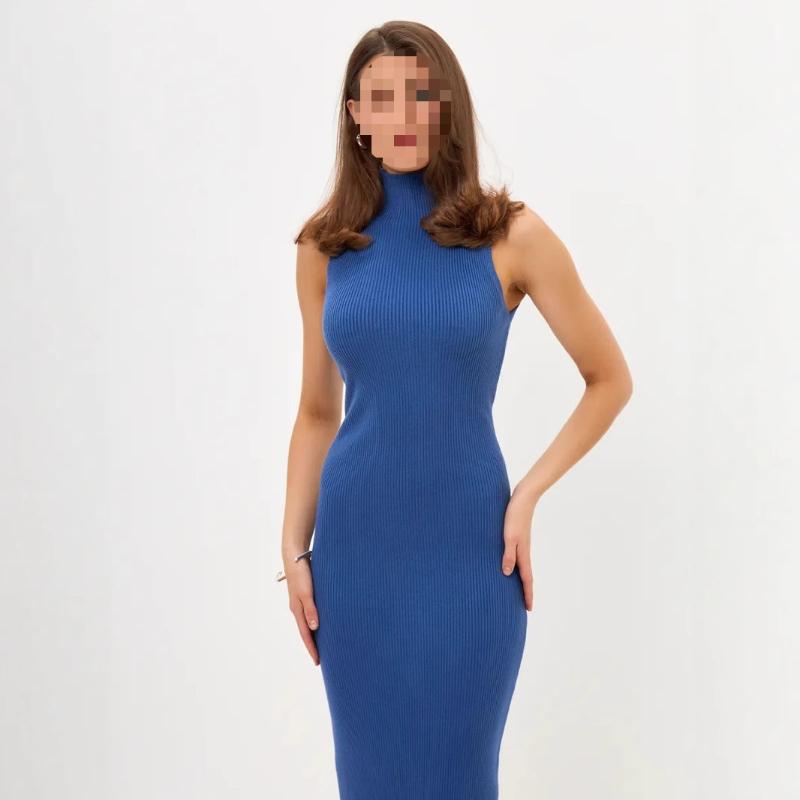 European and American Summer Sleeveless High Neck Knitted Dress Sexy Slim Fit Knitted Sweater Long Skirt