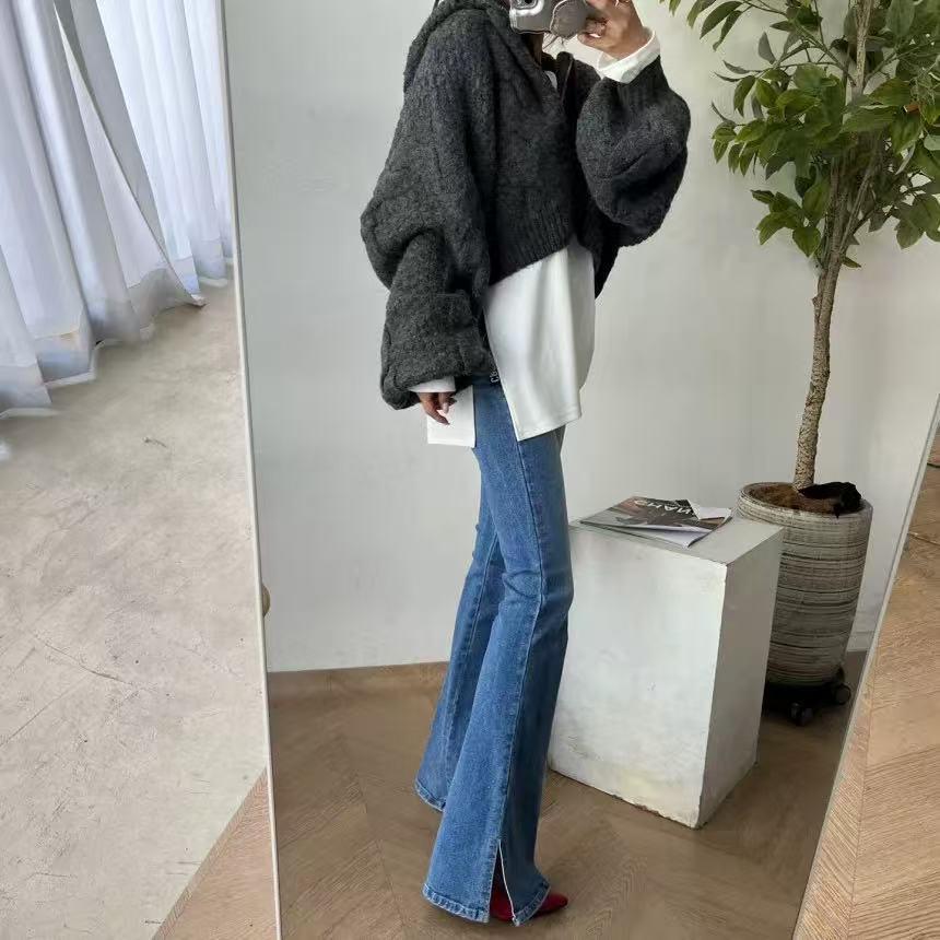 Korean Hooded Cable Knit Zip-Up Short Cardigan - Fresh Autumn Solid Color Tie Sweater Coat