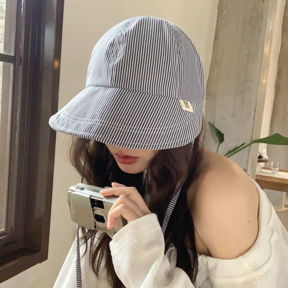 Adjustable Striped Peaked Cap Drawstring Women Sun Hat Lightweight Sunscreen Baseball Hat  Outdoor
