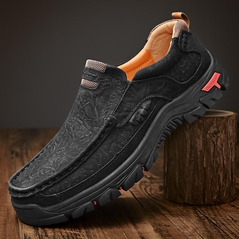 Talla Grande 47 48 Zapatos sin Cordones de Cuero Genuino para Hombre Nobuck Piel de Vaca Originales para Exterior Casual Senderismo Trekking