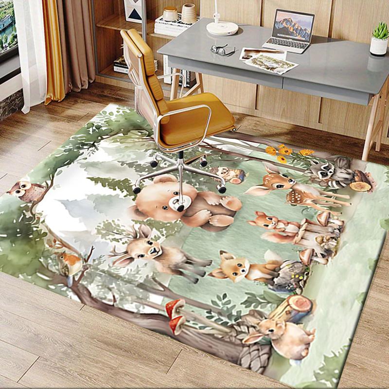 Woodland Animal Chair Mat Office Carpet Oversized Rug Home Decor Sofa Mat for Bedroom Living Room Gift Suitable for Various Rooms