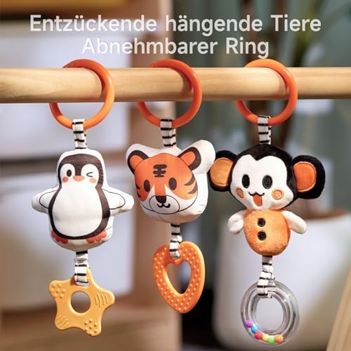Kontrast Black White Spiral Baby Toy 0-9 Months Fox Activity Spiral for Car Seat, Plush Hanging Toy with Rattles Teether for Baby Backseat
