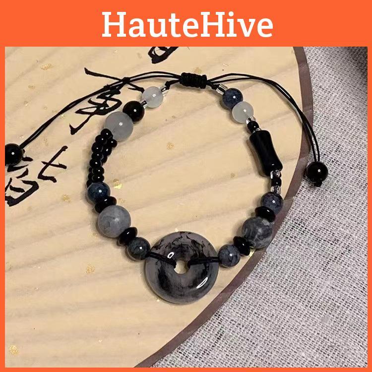 Hochwertiges schwarzes Perlenarmband Exquisiter chinesischer Stil Harzstein