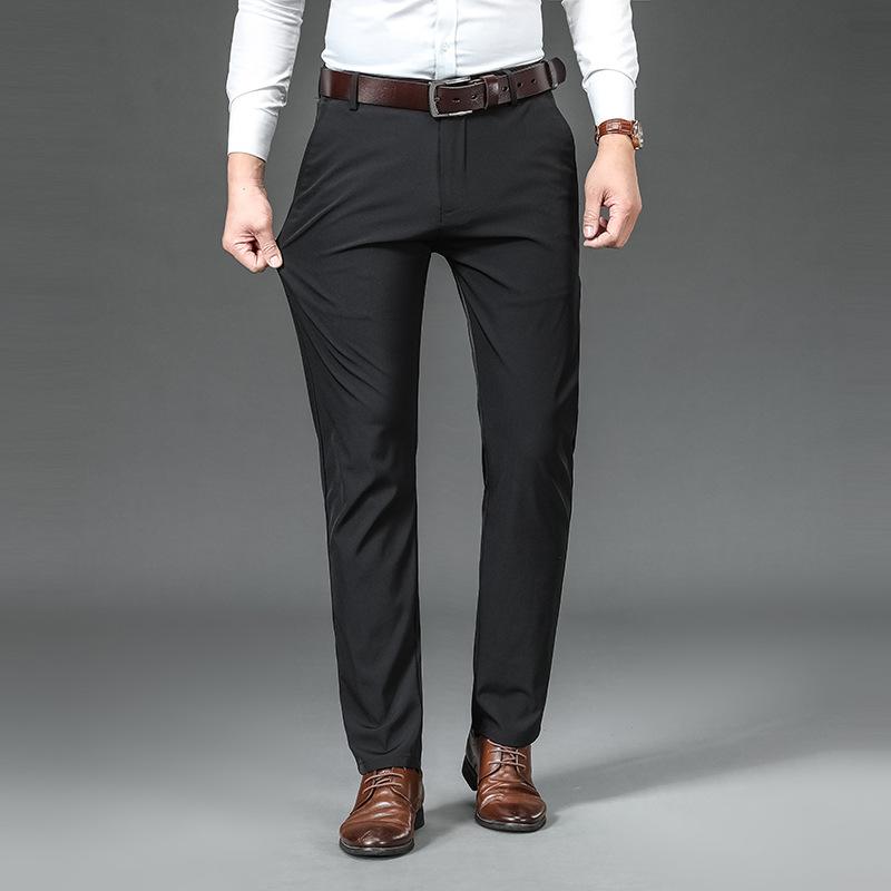 Spring And Autumn New High End Plush Suit Pants For Men Straight Tube Slim Fit Elastic Thin Casual Pants Autumn And Winter Men'S Pants