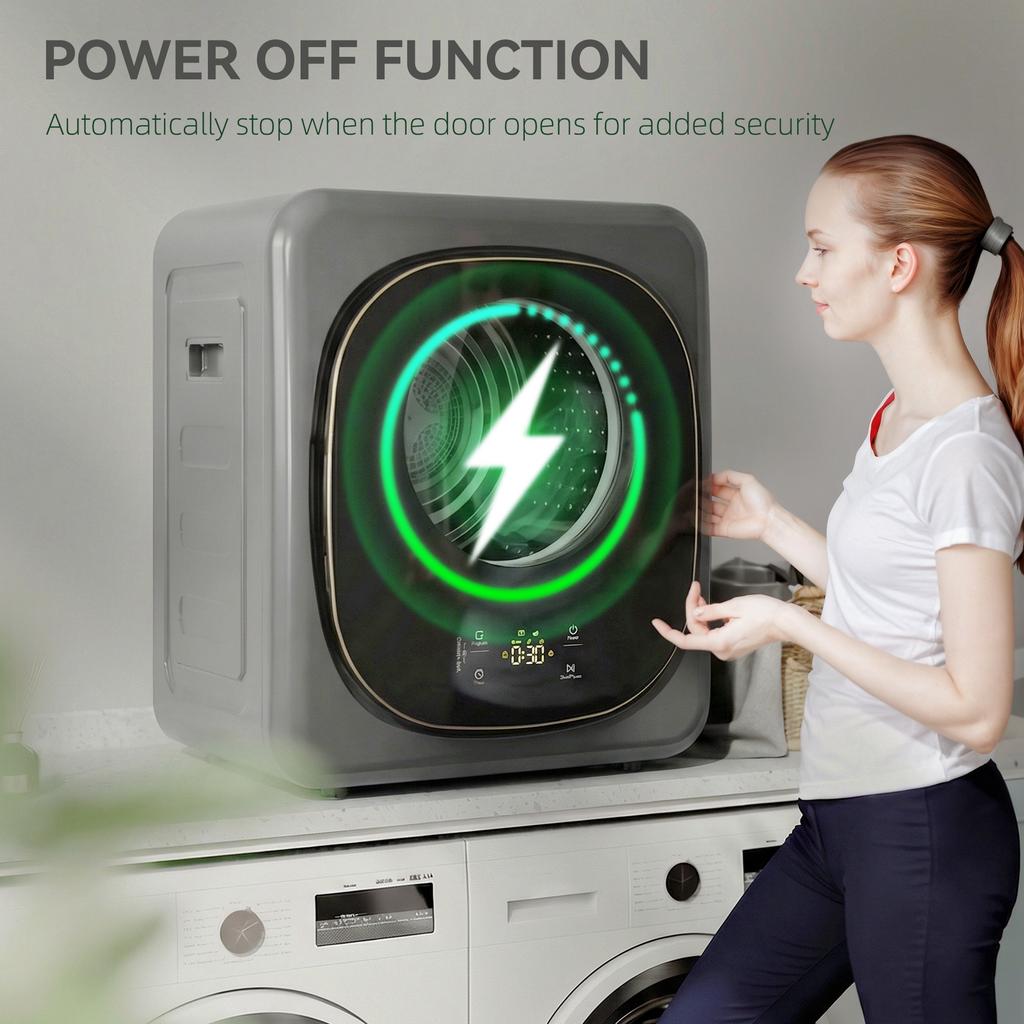 4kg Vented Tumble Dryer with 5 Drying Mode, 800W Compact Freestanding Front Tumble Dryer Grey