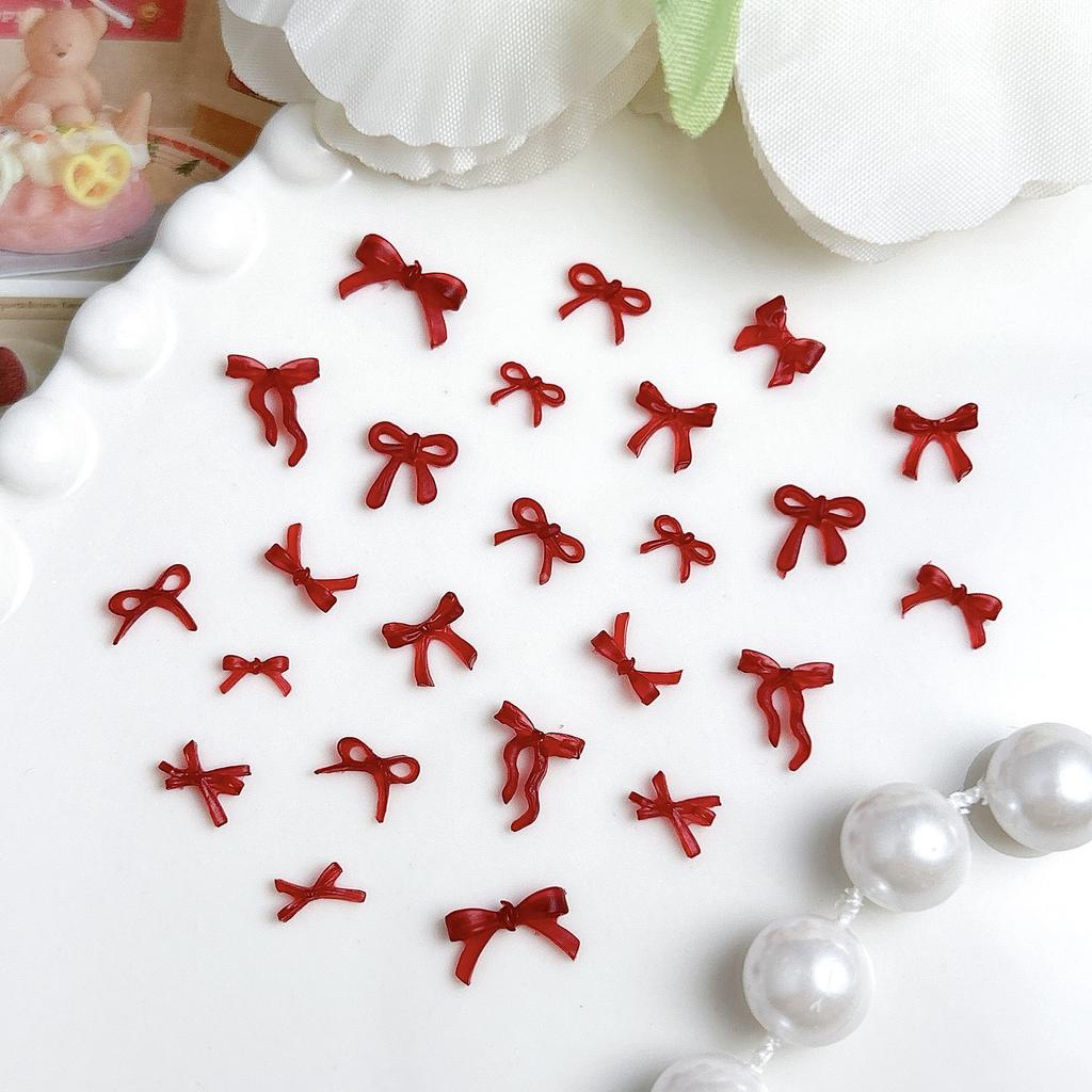 Burgundy Bowknot Internet Celebrity Hot-Selling Solid Color Mini Red 3D Hollow Bow Tie Cartoon Resin Nail Art Accessories
